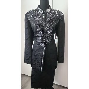 VTG Aussie Austine 2-Piece Black Sequin Suit Blouse & Long Skirt 80s Glam Goth